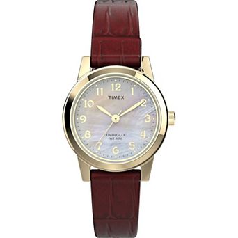Timex® Women's Essex Avenue Leather Strap Mother-of-Pearl Dial Watch