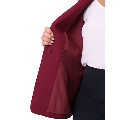 Plus Size Women's Business Casual Collarless Open Front Long Sleeve Work Blazer Jacket with Pockets