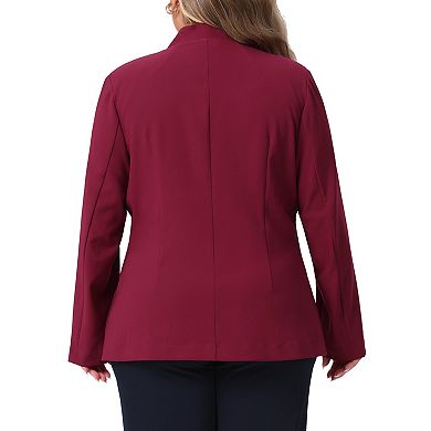 Plus Size Women's Business Casual Collarless Open Front Long Sleeve Work Blazer Jacket with Pockets