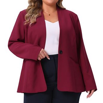Plus Size Women's Business Casual Collarless Open Front Long Sleeve Work Blazer Jacket with Pockets