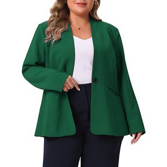 Plus Size Women's Business Casual Collarless Open Front Long Sleeve Work Blazer Jacket with Pockets