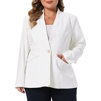 Plus Size Women's Business Casual Collarless Open Front Long Sleeve Work Blazer Jacket with Pockets