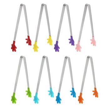 Mini Food Tongs 5.63" Hand Shape Stainless Steel with Silicon Tips Small Kitchen Serving Tongs