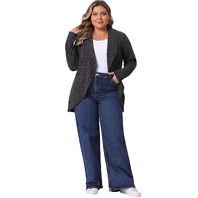 Plus Size Sweaters Cardigans for Women Lapel Long Sleeve Open Front Irregular Hem Knit Cardigan