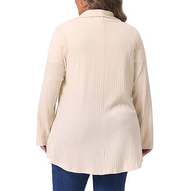 Plus Size Sweaters Cardigans for Women Lapel Long Sleeve Open Front Irregular Hem Knit Cardigan