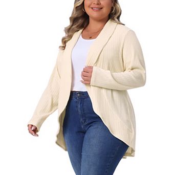 Plus Size Sweaters Cardigans for Women Lapel Long Sleeve Open Front Irregular Hem Knit Cardigan