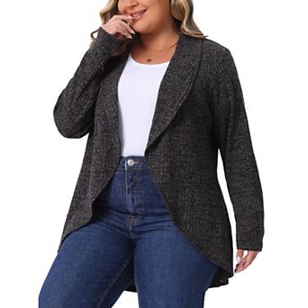 Plus Size Sweaters Cardigans for Women Lapel Long Sleeve Open Front Irregular Hem Knit Cardigan