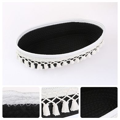 1Pcs Woven Storage Basket, Shelf Closet Oval Storage Bin with Tassels for Key Tray Bowl 13*5.9*3.9in