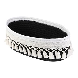 1 pc Woven Storage Basket, Shelf Closet Oval Storage Bin with Tassels for Key Tray Bowl 13*5.9*3.9in