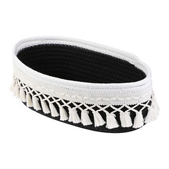 1 pc Woven Storage Basket, Shelf Closet Oval Storage Bin with Tassels for Key Tray Bowl 13*5.9*3.9in