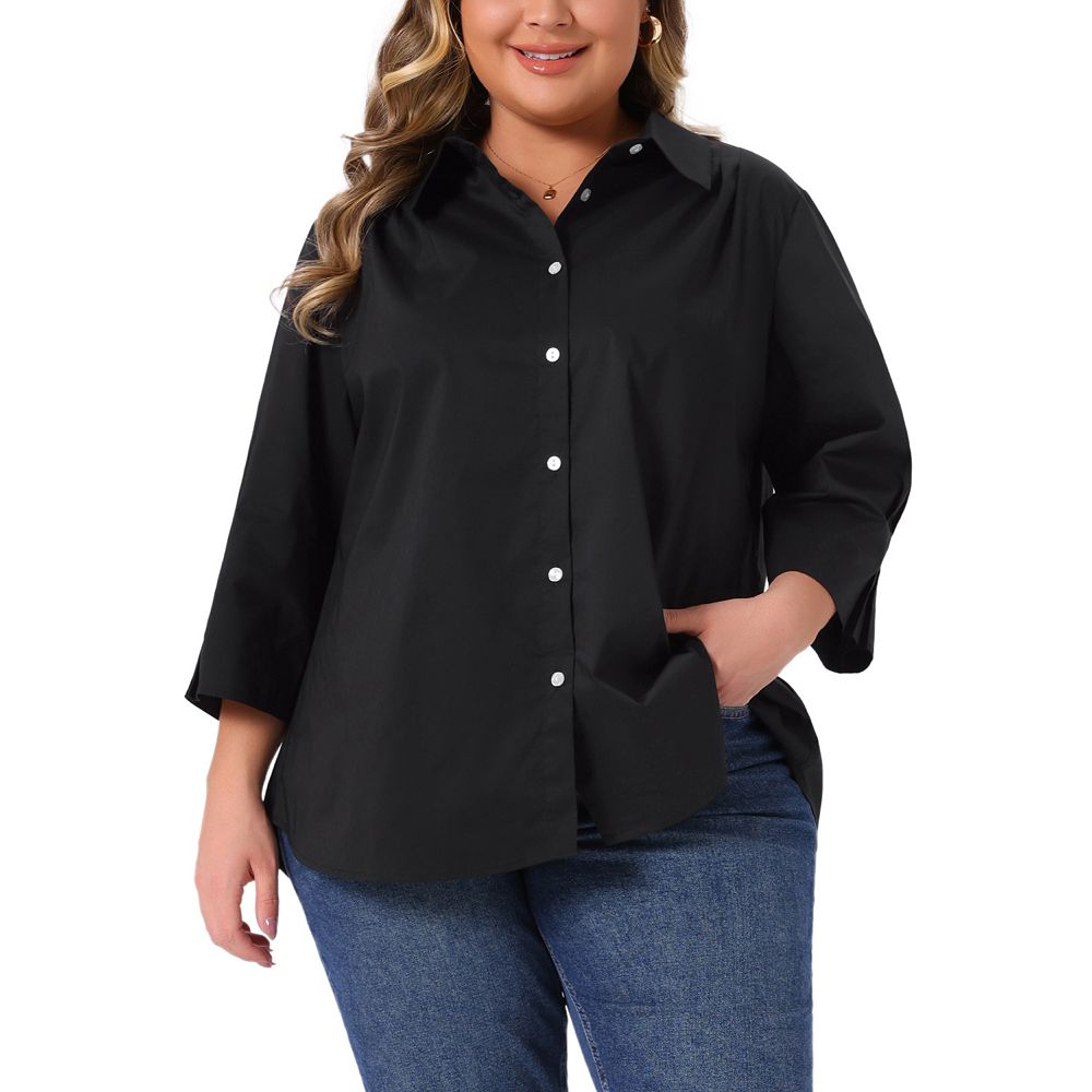 Plus Portrait Collar 3/4 Sleeve Blouse