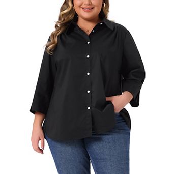 Plus Size Shirts for Women Button Down Collar Pleated 3/4 Sleeve Casual Blouses