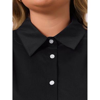 Plus Size Shirts for Women Button Down Collar Pleated 3/4 Sleeve Casual Blouses