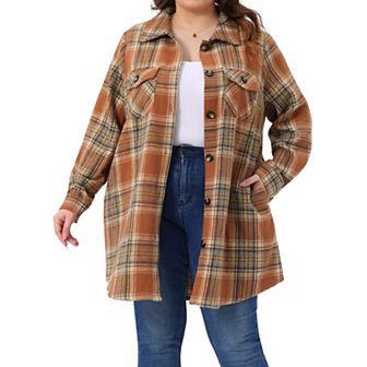 Women's Plus Size Plaid Shacket Jacket Long Sleeve Button Down Flannel Shirts Fashion Jacket