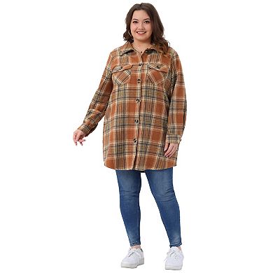 Women's Plus Size Plaid Shacket Jacket Long Sleeve Button Down Flannel Shirts Fashion Jacket