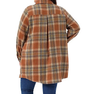 Women's Plus Size Plaid Shacket Jacket Long Sleeve Button Down Flannel Shirts Fashion Jacket