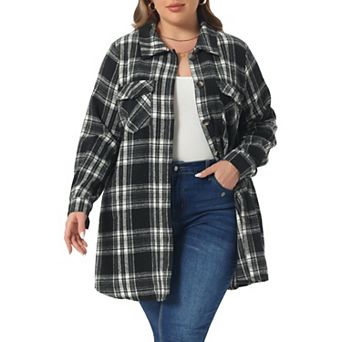 Women's Plus Size Plaid Shacket Jacket Long Sleeve Button Down Flannel Shirts Fashion Jacket