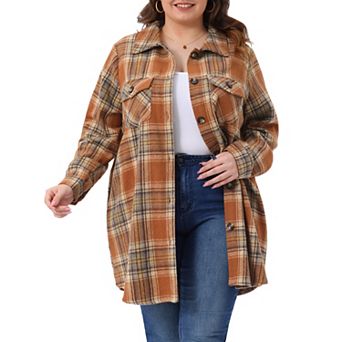 Women's Plus Size Plaid Shacket Jacket Long Sleeve Button Down Flannel Shirts Fashion Jacket