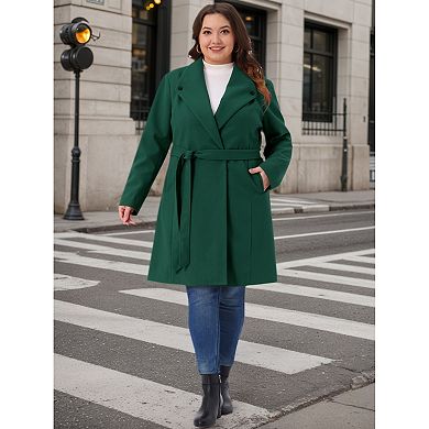 Plus Size Winter Coats for Women Lapel Single Breasted Belted with Pocket Pea Coats Trench Coats