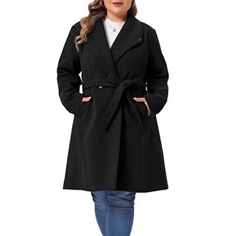 Plus Size Winter Coats for Women Lapel Single Breasted Belted with Pocket Pea Coats Trench Coats