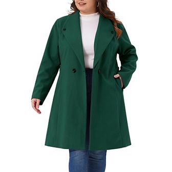 Plus Size Winter Coats for Women Lapel Single Breasted Belted with Pocket Pea Coats Trench Coats