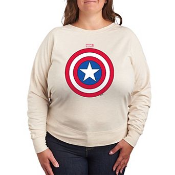 Plus Size Marvel Captain America Shield French Terry Long Sleeve Tee