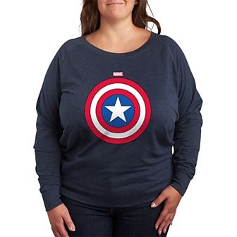 Plus Size Marvel Captain America Shield French Terry Long Sleeve Tee