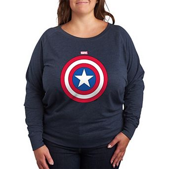 Plus Size Marvel Captain America Shield French Terry Long Sleeve Tee