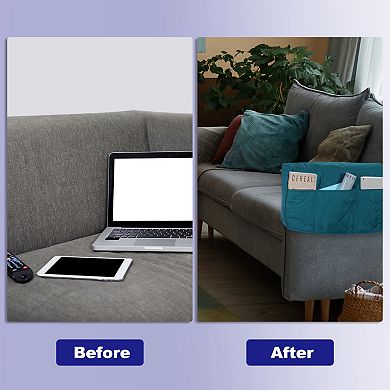 2 Pcs Sofa Armrest Organizer Non-Slip Armchair Caddy Waterproof Couch Armrest Cover with Side Pocket