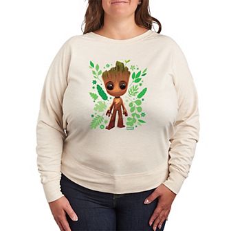Plus Size Marvel Guardians Of The Galaxy Baby Groot French Terry Long Sleeve Tee