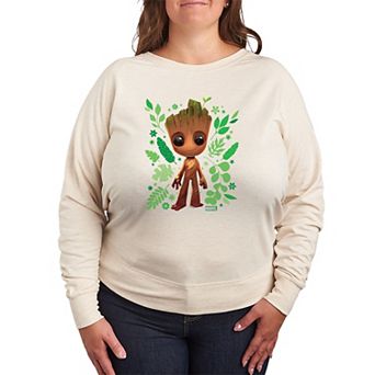 Plus Size Marvel Guardians Of The Galaxy Baby Groot French Terry Long Sleeve Tee