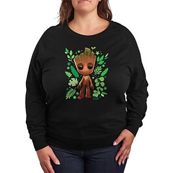 Plus Size Marvel Guardians Of The Galaxy Baby Groot French Terry Long Sleeve Tee