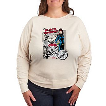 Plus Size Marvel The Black Widow Comic Panels French Terry Long Sleeve Tee