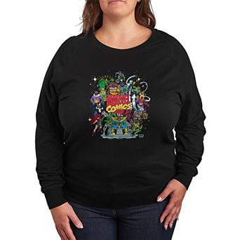 Plus Size Marvel Villains Retro Collage French Terry Long Sleeve Tee