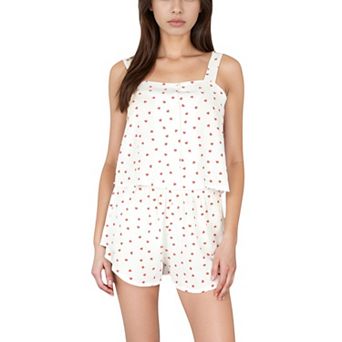 Women's Heart Print Pajama Set with Wide Strap Tank Top and Elastic Waist Shorts