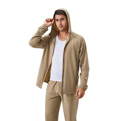 Men's Lightweight Zip-Up Hoodie Jacket with Adjustable Hood and Side Pockets
