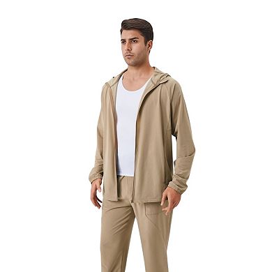 Men's Lightweight Zip-Up Hoodie Jacket with Adjustable Hood and Side Pockets