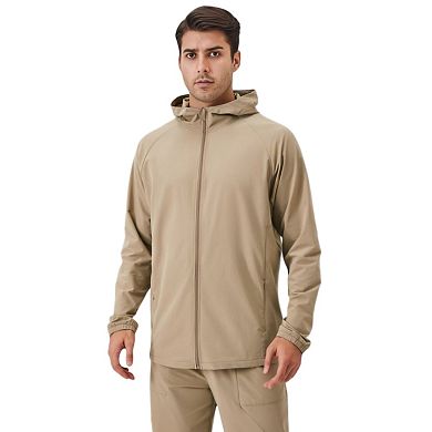 Men's Lightweight Zip-Up Hoodie Jacket with Adjustable Hood and Side Pockets