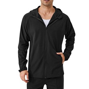 Men's Lightweight Zip-Up Hoodie Jacket with Adjustable Hood and Side Pockets