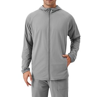 Men's Lightweight Zip-Up Hoodie Jacket with Adjustable Hood and Side Pockets