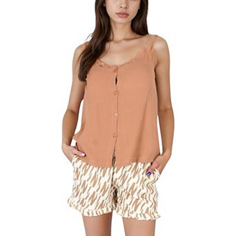 Women's Printed Sleepwear Set with Button-Front Tank Top and Ruffled Hem Shorts