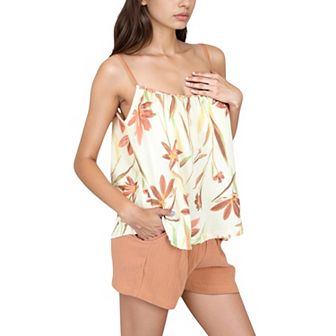 Women's Floral Print Sleepwear Set with Spaghetti Strap Tank and Solid Elastic Waist Shorts