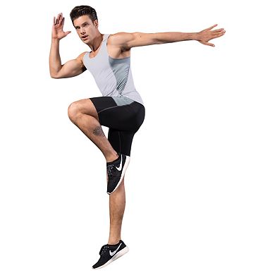 Men's Sleeveless Compression Tank Top with Mesh Panels and Stretch Fabric