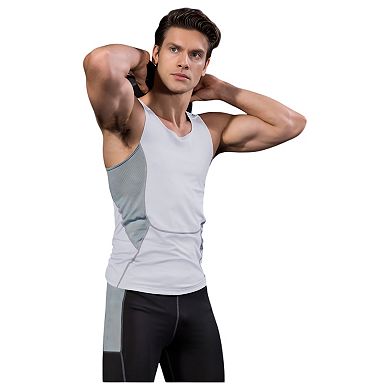 Men's Sleeveless Compression Tank Top with Mesh Panels and Stretch Fabric