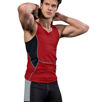 Men's Sleeveless Compression Tank Top with Mesh Panels and Stretch Fabric