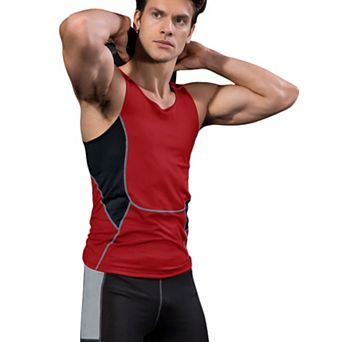 Men's Sleeveless Compression Tank Top with Mesh Panels and Stretch Fabric