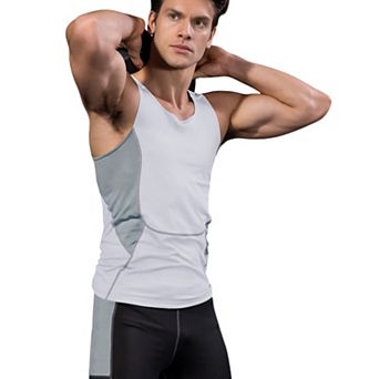 Men's Sleeveless Compression Tank Top with Mesh Panels and Stretch Fabric