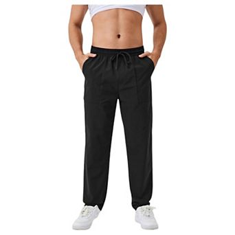 Men's Relaxed Fit Drawstring Pants with Patch Pockets and Elastic Waistband for Casual Wear