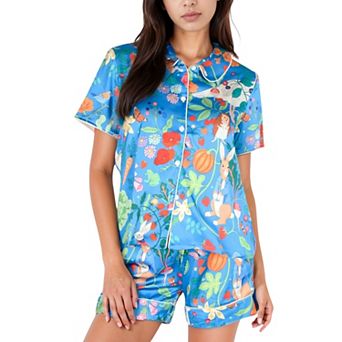 Women's Whimsical Garden Animal Print Pajama Set with Top and Matching Shorts