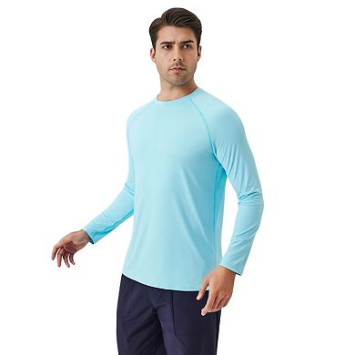 Men's Long Sleeve Performance Shirt with Raglan Sleeves and Lightweight Stretch Fabric